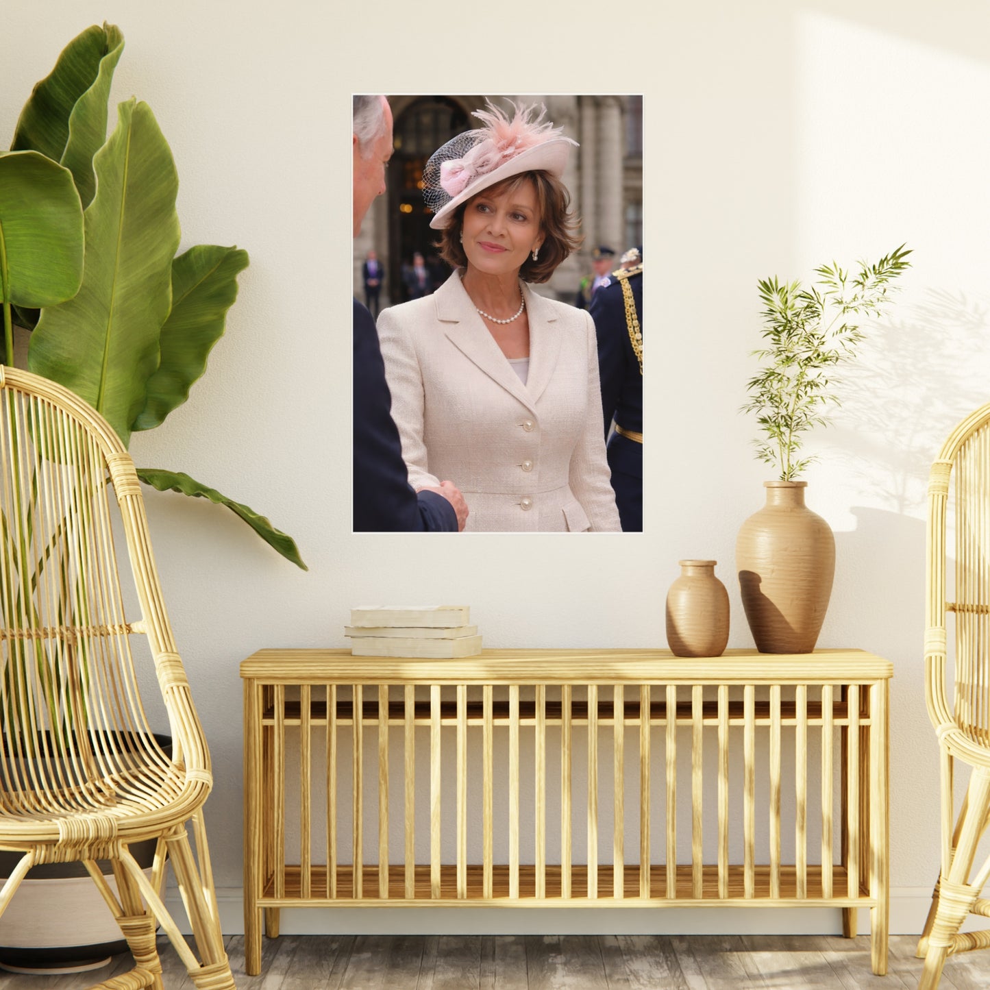 Elegant Woman Portrait Foam Board | Vintage Pearl Necklace, Classic Jacket