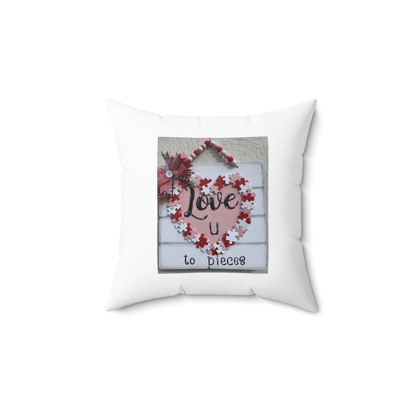 Valentine Puzzle Heart Pillow — "Love U to Pieces" Decorative Throw Pillow