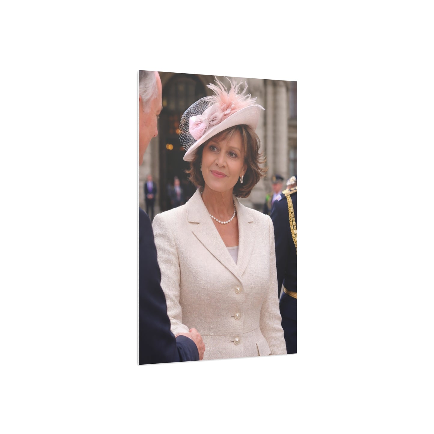 Elegant Woman Portrait Foam Board | Vintage Pearl Necklace, Classic Jacket