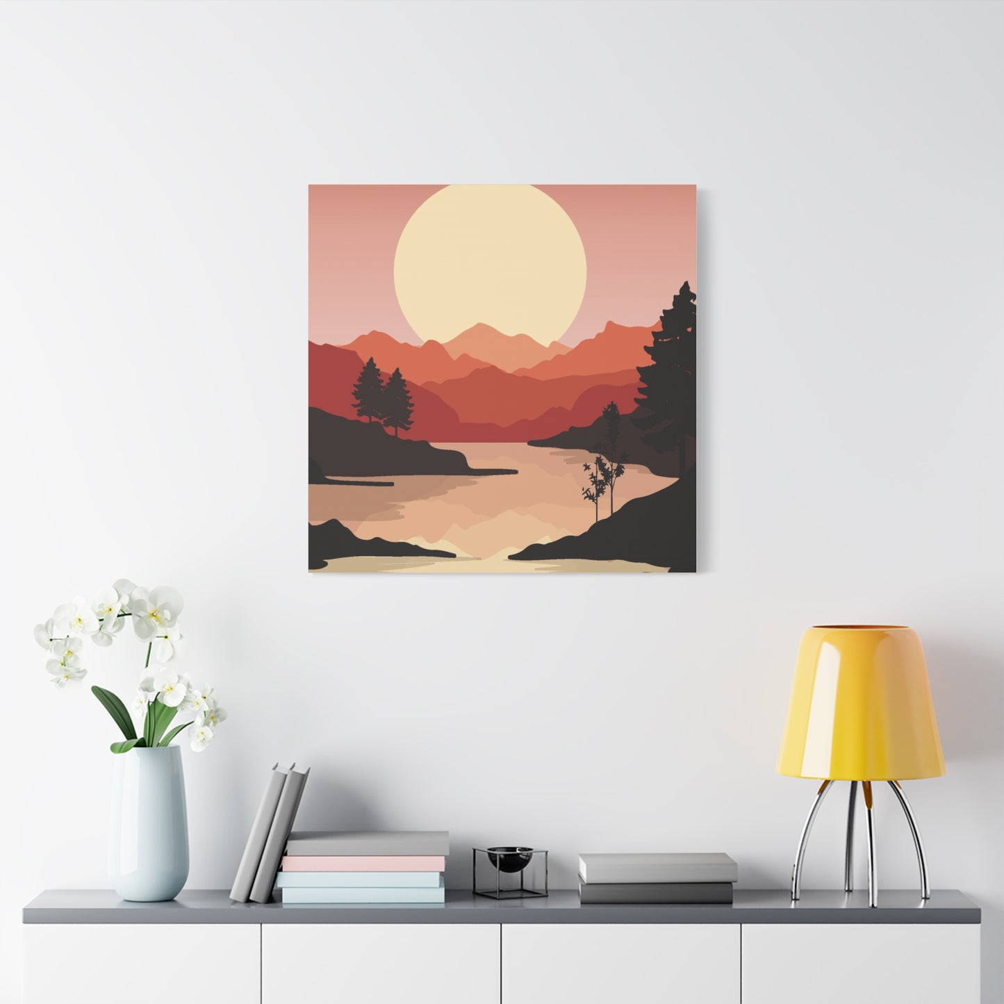 Minimal Mountain Outline Canvas, Stretched Matte, Single-Peak Trail Art | Mountaincore