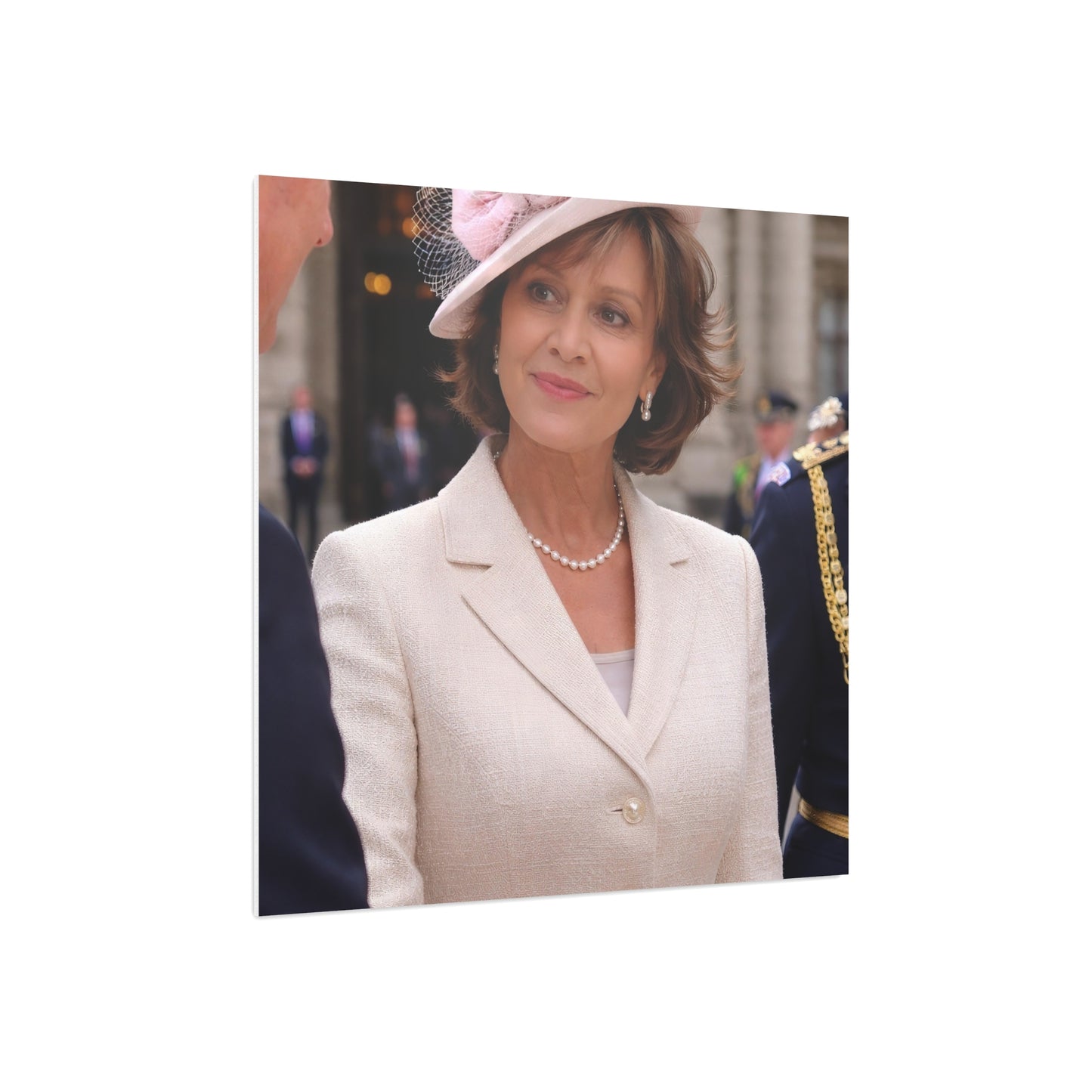 Elegant Woman Portrait Foam Board | Vintage Pearl Necklace, Classic Jacket
