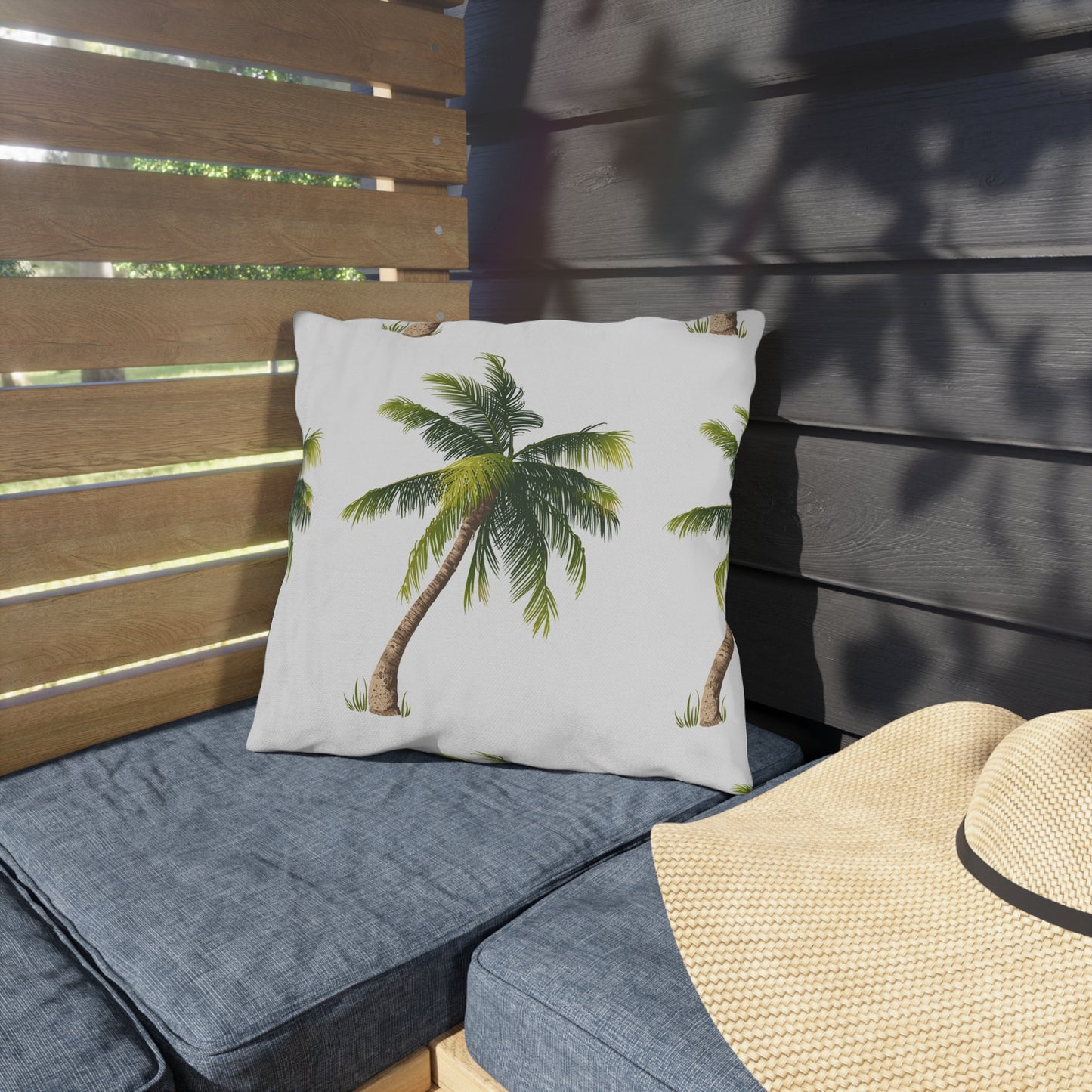 Palm Tree Pattern Outdoor Pillow | Tropical Coastal Patio Cushion