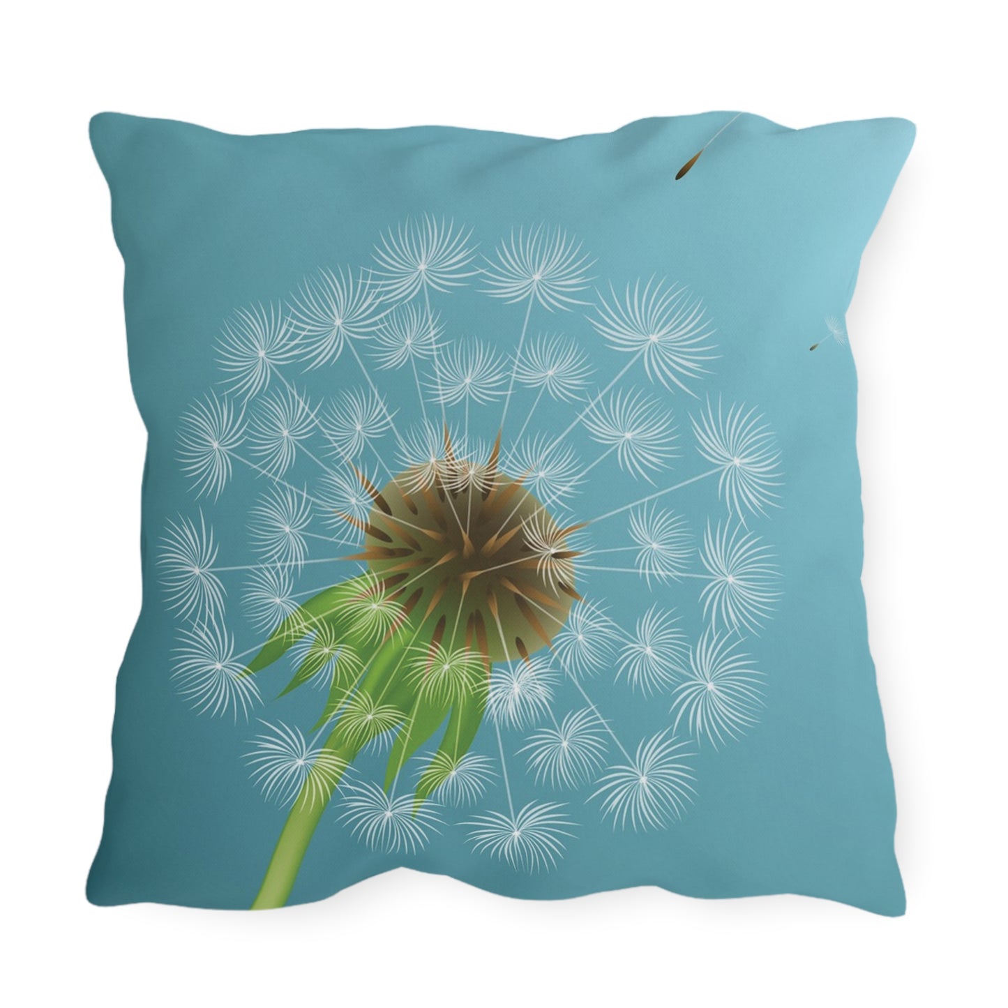 Dandelion Puff Outdoor Pillow | Blue Floral Garden Throw Pillow