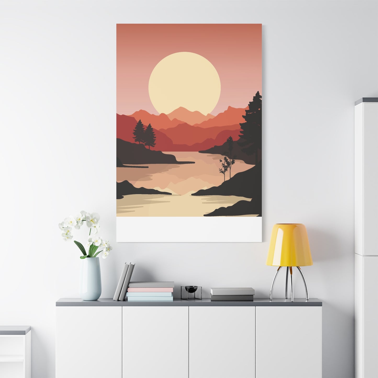 Minimal Mountain Outline Canvas, Stretched Matte, Single-Peak Trail Art | Mountaincore