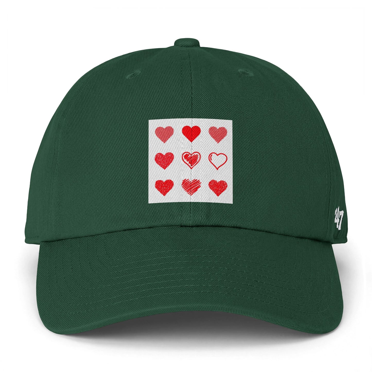 Heart Grid Baseball Cap — Red Heart Patch Dad Hat