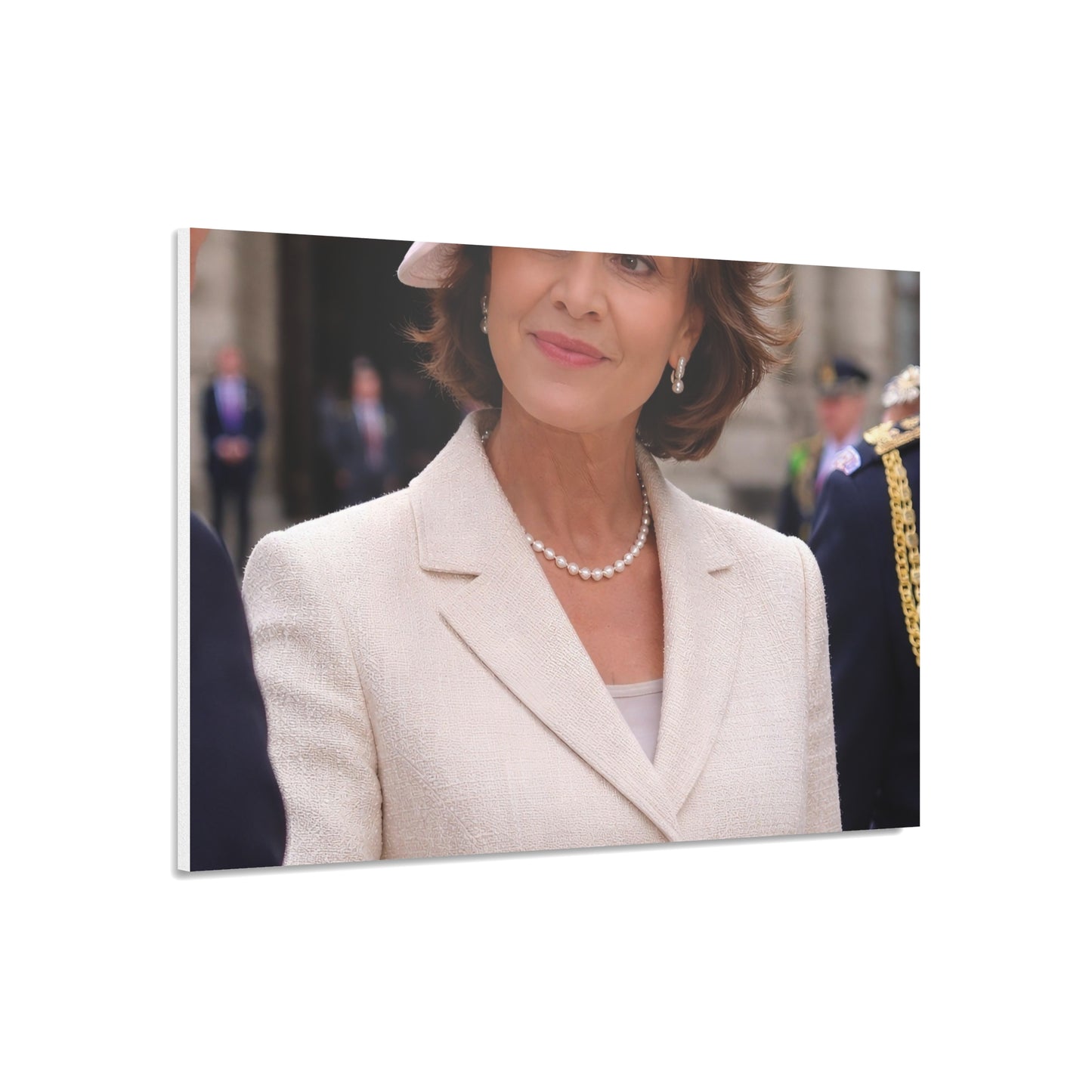 Elegant Woman Portrait Foam Board | Vintage Pearl Necklace, Classic Jacket
