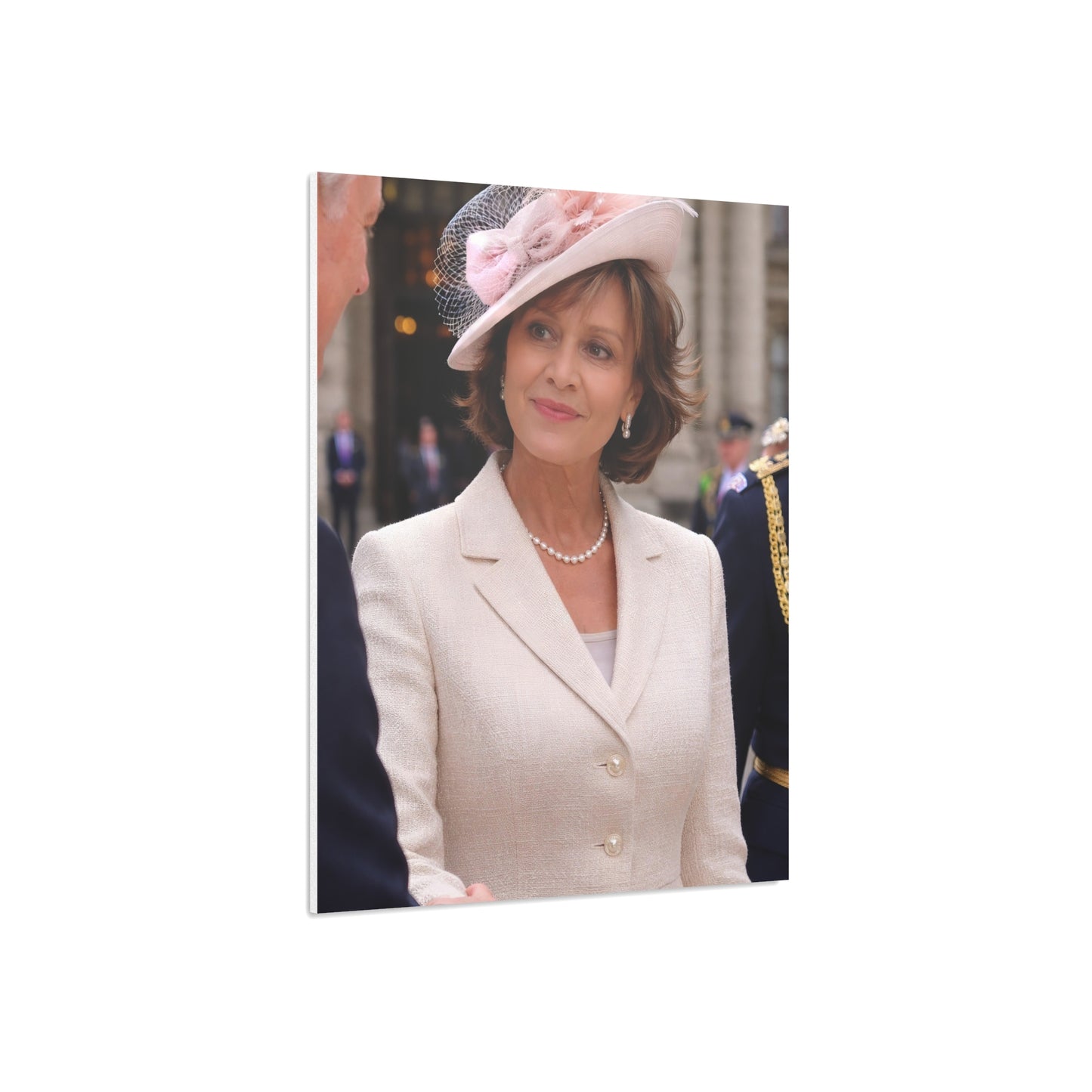 Elegant Woman Portrait Foam Board | Vintage Pearl Necklace, Classic Jacket