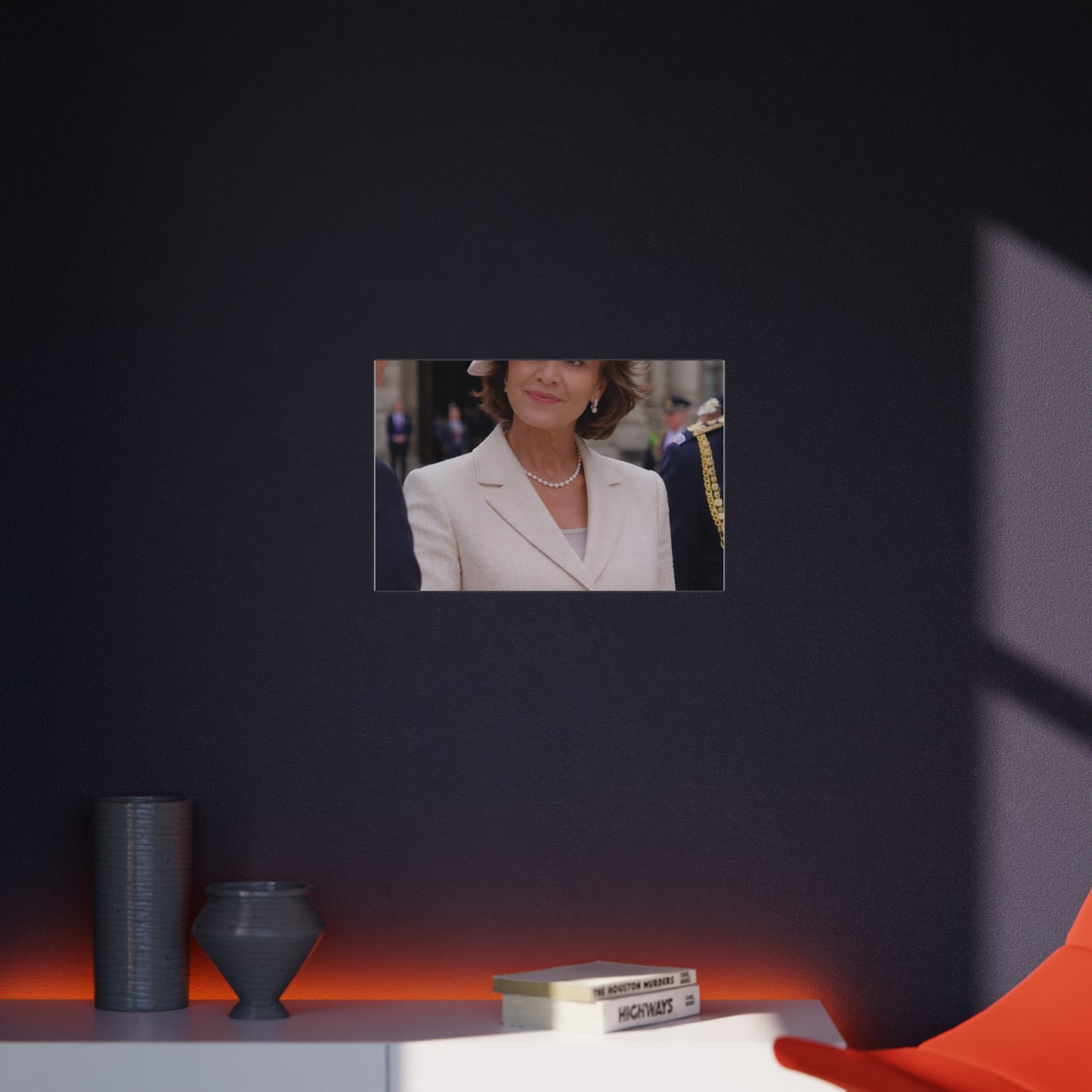 Elegant Woman Portrait Foam Board | Vintage Pearl Necklace, Classic Jacket