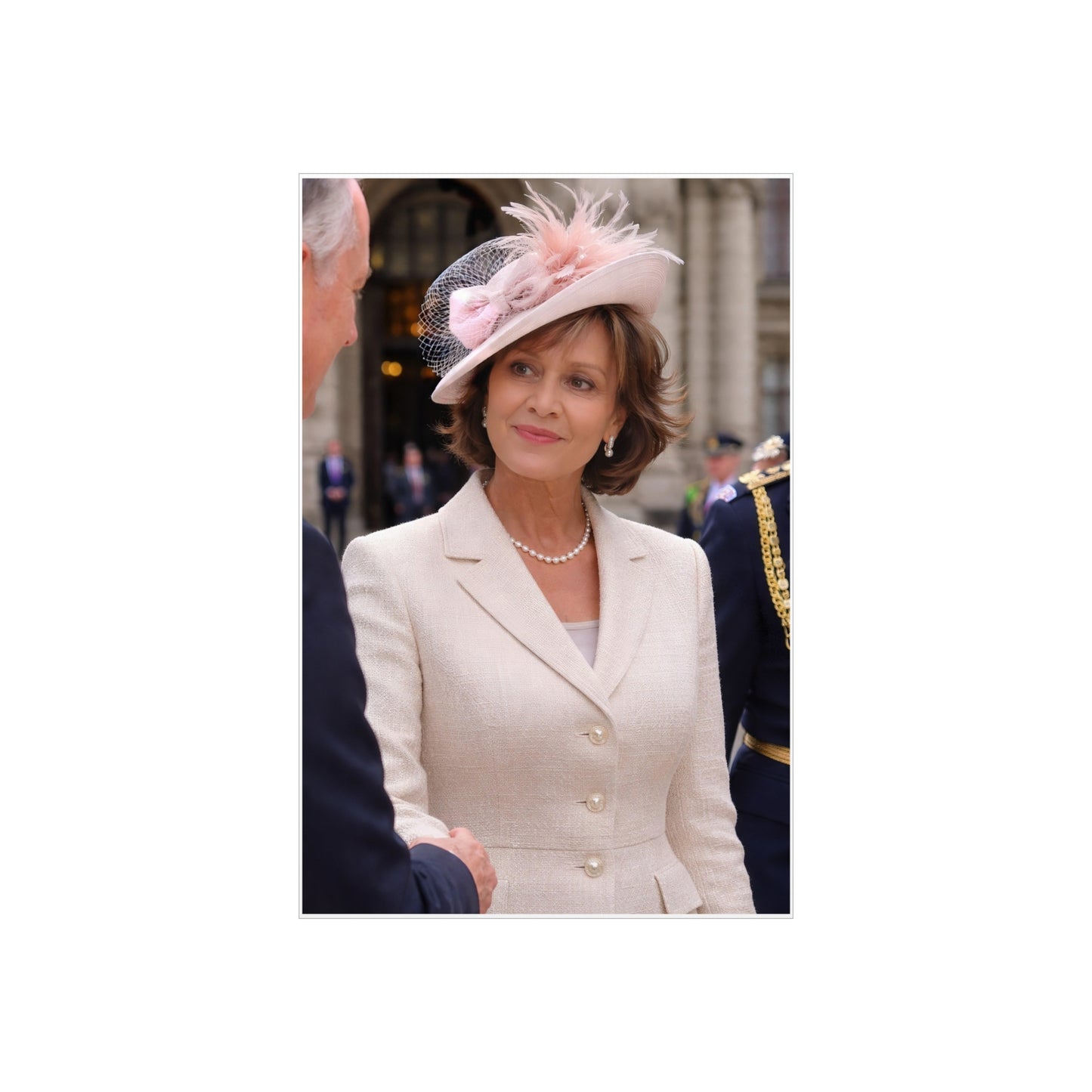 Elegant Woman Portrait Foam Board | Vintage Pearl Necklace, Classic Jacket