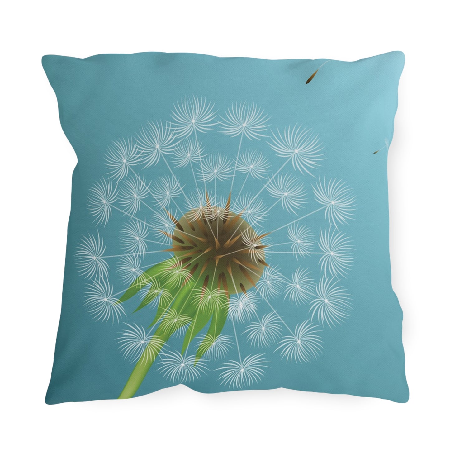 Dandelion Puff Outdoor Pillow | Blue Floral Garden Throw Pillow
